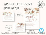 TEMPLETT wedding invitation download Boho fall wedding Invitations Set Template, Instant Download Printable Invites Home Printing, Terracotta Autumn Wedding Invitation Card Set8