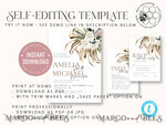 TEMPLETT wedding invitation download Floral wedding Invitations Set Template, Instant Download Printable Invites Home Printing, Simple Rustic Wedding Invitation Card Set 9