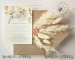 TEMPLETT wedding invitation download Rustic Ivory wedding Invitations Set Template, Instant Download Printable Invites Home Printing, Simple Boho Wedding Invitation Card Set8