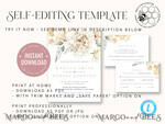 TEMPLETT wedding invitation download Rustic Ivory wedding Invitations Set Template, Instant Download Printable Invites Home Printing, Simple Boho Wedding Invitation Card Set8