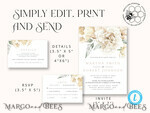 TEMPLETT wedding invitation download Rustic Ivory wedding Invitations Set Template, Instant Download Printable Invites Home Printing, Simple Boho Wedding Invitation Card Set8