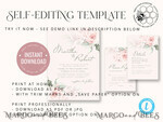 TEMPLETT wedding invitation download Modern Rustic wedding Invitations Set Template, Instant Download Printable Invites Home Printing, Simple Boho Wedding Invitation Card Set8