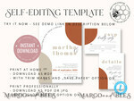 TEMPLETT wedding invitation download Burnt Orange Arch wedding Invitation Set Template, Instant Download Printable Invites Home Printing, Simple Boho Wedding Invitation Card Set, rust inviation template , copper fall invites instant download template online evite set8