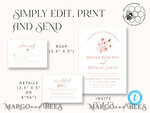 TEMPLETT wedding invitation download Boho Modern wedding Invitations Evite Set Template, Instant Download Printable Invites Home Printing Fall Heart Wedding Invitation Cards WB811