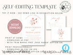 TEMPLETT wedding invitation download Boho Modern wedding Invitations Evite Set Template, Instant Download Printable Invites Home Printing Fall Heart Wedding Invitation Cards WB811