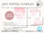 TEMPLETT wedding invitation download Elegant Blush wedding Invitation Template, Instant Download Printable Invites Home Printing, Pink Ombre Wedding Invitation Card Set Template10