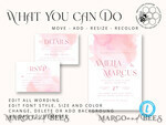 TEMPLETT wedding invitation download Elegant Blush wedding Invitation Template, Instant Download Printable Invites Home Printing, Pink Ombre Wedding Invitation Card Set Template10
