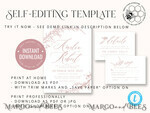 TEMPLETT wedding invitation download Fine Art Blush wedding Invitations Evite Set Template, Instant Download Printable Invites Home Printing, Boho Chick Invitation Set WBoho1610