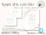 TEMPLETT wedding invitation download Fine Art Blush wedding Invitations Evite Set Template, Instant Download Printable Invites Home Printing, Boho Chick Invitation Set WBoho1610