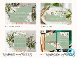 TEMPLETT wedding set Sage Green Boho Wedding Stationery Bundle, Greenery Wedding Template Kit, Wedding Invitation Set, Invitation Template Download Set, WSpr19