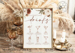 TEMPLETT wedding stationery Boho Signature drinks template, Drinks Signs editable, Instant download Modern Table Signs Garden Wedding Menu Sign  Printable, WBoho106