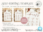 TEMPLETT wedding stationery Boho Signature drinks template, Drinks Signs editable, Instant download Modern Table Signs Garden Wedding Menu Sign  Printable, WBoho106