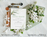 TEMPLETT  
 Datum merken Sage Green Save the Date Karte Vorlage, Sofortiger Download Grünpflanzen Save the Date Karte, Moderne Garten Save the Date Karten Set Druckbar WSpr15