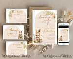 TEMPLETT baby shower Bunny Gender Neutral Baby Shower Invitation Template, Floral Bunny Instant Download Printable Invites Home Printing, Simple modern Card Set10