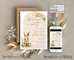 TEMPLETT baby shower Bunny Gender Neutral Baby Shower Invitation Template, Floral Bunny Instant Download Printable Invites Home Printing, Simple modern Card Set10