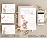 TEMPLETT baby shower blush pink Teddy Bear Baby Girl Shower Invitation Template Set sweel little girl on her way Diapper Raffle Books Arch Instant Download Blush Pink editable invite10