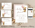 TEMPLETT baby shower Pink Winnie Pooh Girl Baby Shower Invitation Digital Template Set Hunny Fall, Oh baby Diaper Raffle Books Instant Download Printable Invite10