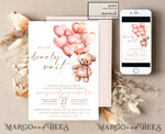 TEMPLETT  
 Babyparty Blush Pink Teddy Bear Baby Girl Shower Einladungsvorlagen Set süßes kleines Mädchen auf dem Weg Windel Verlosungsbücher Bogen Sofort-Download Blush Pink editierbare Einladung10