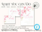 TEMPLETT baby shower Cherry Blossom Baby Shower Invitation Template download suite, Baby Girl Invitations Set,  Printable Invites Home Printing Simple Boho Cards8
