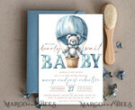 TEMPLETT baby shower Teddy Bear Baby Boy Shower Invitation Template Set We Can Bearly Wait Diaper Raffle Books, Instant Download Printable Hot air balloon basket11