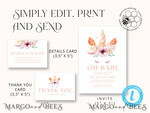 TEMPLETT baby shower Beautiful Baby Shower InvitationTemplate, Instant Download Printable Invites Home Printing, Simple Boho baby Boy and girl shower  Card Set7