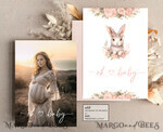 TEMPLETT  
 Babyparty Mädchen Kaninchen Baby Shower Einladungsvorlage Hase ist auf dem Weg Windelverlosung Bücher Ballon Sofortdownload Gold Rosa bearbeitbare Oster Einladung10