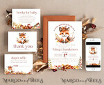 TEMPLETT  
 Babyparty Bearbeitbare Einladungsvorlage für die Baby-Dusche im Herbst Kleines wildes Wesen auf dem Weg Windelverlosung Bücher Sofortiger Download Einladung Geschlechtsneutraler Fuchs10
