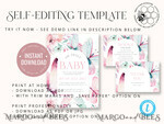 TEMPLETT  
 Babyparty Baby Shower Einladung Vorlage herunterladen Florale Schmetterling Baby Mädchen Einladungen Set Druckbare Einladungen Heimdruck Einfache florale Boho Karten8
