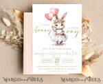 TEMPLETT  
 Babyparty Mädchen Kaninchen Babyparty Einladung Vorlage Hase ist auf dem Weg Windel Verlosung Bücher Ballon Sofortiger Download Gold Blush bearbeitbare Oster Einladung10