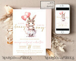 TEMPLETT  
 Babyparty Mädchen Kaninchen Babyparty Einladung Vorlage Hase ist auf dem Weg Windel Verlosung Bücher Ballon Sofortiger Download Gold Blush bearbeitbare Oster Einladung10
