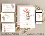 TEMPLETT  
 Babyparty Mädchen Kaninchen Babyparty Einladung Vorlage Hase ist auf dem Weg Windel Verlosung Bücher Ballon Sofortiger Download Gold Blush bearbeitbare Oster Einladung10