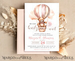 TEMPLETT baby shower Teddy Bear Baby Girl Shower Invitation Template Set We Can Bearly Wait Diaper Raffle Books, Instant Download pink hot air balloon basket10