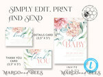 TEMPLETT  
 Babyparty Florale Einladungsvorlage für Baby-Mädchen-Feier, Sofort-Download druckbare Einladungen für den Heimdruck, Einfaches modernes Babyshower-Kartenset9