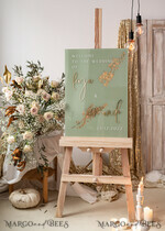 TABLE PLANS AND WEDDING WELCOME SIGNS plexi gold / velvet Acrylic Sage Green & Gold Wedding Welcome Sign, Painted Acrylic & gold Wedding Welcome Sign, Greenery Gold Plexi Wedding Welcome Sign,  Luxury Wedding Wedding Welcome Sign, Tuscany Wedding Signage Golden mirror Wedding Welcome Sign17