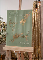 TABLE PLANS AND WEDDING WELCOME SIGNS plexi gold / velvet Acrylic Sage Green & Gold Wedding Welcome Sign, Painted Acrylic & gold Wedding Welcome Sign, Greenery Gold Plexi Wedding Welcome Sign,  Luxury Wedding Wedding Welcome Sign, Tuscany Wedding Signage Golden mirror Wedding Welcome Sign17