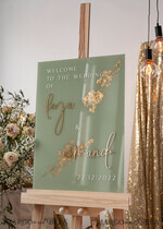 TABLE PLANS AND WEDDING WELCOME SIGNS plexi gold / velvet Acrylic Sage Green & Gold Wedding Welcome Sign, Painted Acrylic & gold Wedding Welcome Sign, Greenery Gold Plexi Wedding Welcome Sign,  Luxury Wedding Wedding Welcome Sign, Tuscany Wedding Signage Golden mirror Wedding Welcome Sign17
