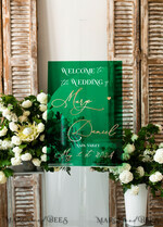 TABLE PLANS AND WEDDING WELCOME SIGNS plexi gold / velvet Luxury Green and Gold Wedding Welcome Sign, Emerald Green Acryl Wedding Decor, Personalised Wedding Sign, Wedding Board, Welcome Wedding Board 18
