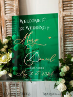 TABLE PLANS AND WEDDING WELCOME SIGNS plexi gold / velvet Luxury Green and Gold Wedding Welcome Sign, Emerald Green Acryl Wedding Decor, Personalised Wedding Sign, Wedding Board, Welcome Wedding Board 18