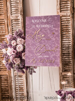 TABLE PLANS AND WEDDING WELCOME SIGNS plexi gold / velvet Velvet Mauve Wedding Welcome Sign,  Dusty Rose GoldenWedding Decor, Personalised Wedding Sign, Purple Welcome Wedding Board MvS18