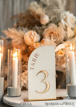 TISCHDEKORATIONSCHILDER   Samt Tischnummern und Dekoration Acryl-Halb-Bogen Samt Elfenbein Hochzeits-Tischnummern, Ecru Gold Schild, Gold Plexi Tischnummern, Luxus Beige Hochzeits Tischdekoration, Hochzeitsbeschilderung Goldener Spiegel Tischnummern14