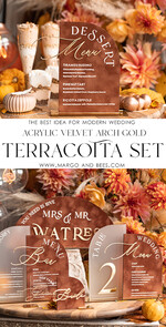 TABLE DECOR SIGNS Velvet table Numbers and Decor Terracotta Velvet Arch Dessert menu, Rust gold Candy Sign, Gold Plexi Table Arch Cake Bar Menu, Luxury Wedding Table Decor, Wedding Signage Golden Burnt Orange39
