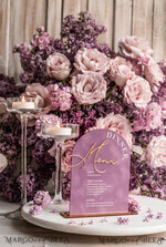 TABLE DECOR SIGNS Velvet table Numbers and Decor Acrylic & Velvet Arch Dinner Menu, gold Plexi Mauve Wedding Menu Sign with Stand, Dusty Rose Plexi Table Dinner Menu Luxury Purple Wedding Table Decor10