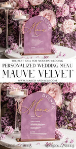 TABLE DECOR SIGNS Velvet table Numbers and Decor Acrylic & Velvet Arch Dinner Menu, gold Plexi Mauve Wedding Menu Sign with Stand, Dusty Rose Plexi Table Dinner Menu Luxury Purple Wedding Table Decor10