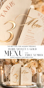 TABLE DECOR SIGNS Velvet table Numbers and Decor Acrylic Arch Table Number & dinner menu Combo, Velvet Ivory Acrylic gold Sign, Gold Ivory Plexi Velvet Table Numbers & Menu Combo Luxury Wedding Table Decor, Wedding Signage Golden mirror table numbers & Menu22