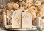 TABLE DECOR SIGNS Velvet table Numbers and Decor Acrylic Arch Table Number & dinner menu Combo, Velvet Ivory Acrylic gold Sign, Gold Ivory Plexi Velvet Table Numbers & Menu Combo Luxury Wedding Table Decor, Wedding Signage Golden mirror table numbers & Menu22