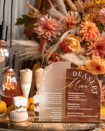 TISCHDEKORATIONSCHILDER   Samt Tischnummern und Dekoration Acrylbogen Dessertmenü, Terracotta gefrorenes Acryl Gold Candy Bar Schild, Herbstgold Plexi Tisch Dessertmenü Kombination Luxus Hochzeits Tischdekoration, Hochzeitsbeschilderung Goldenes Spiegel Candy Bar Menü16