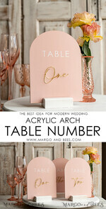 TABLE DECOR SIGNS Velvet table Numbers and Decor Pink Acrylic Table Numbers, Arched Table Numbers With Stand, Blush Pink And Gold Wedding Table Decor, 3D Golden Lettering Table Numbers,  Blush Wedding Signage,10