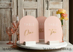 TABLE DECOR SIGNS Velvet table Numbers and Decor Pink Acrylic Table Numbers, Arched Table Numbers With Stand, Blush Pink And Gold Wedding Table Decor, 3D Golden Lettering Table Numbers,  Blush Wedding Signage,10