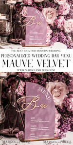TABLE DECOR SIGNS Velvet table Numbers and Decor Acrylic Arch Bar Menu, gold Plexi Mauve Velvet Drink Bar Menu Sign with Stand, Dusty Rose Table Bar Menu, half Arched Wedding Table Decor, Purple drink Bar Menu 12