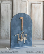 TABLE DECOR SIGNS Velvet table Numbers and Decor dusty Blue Wedding Top Table Signs SET, Acrylic Arch Velvet Bar Menu sign, Drink Bar menu Top Table sign,  Gold Plexi Glass Top Table sign, Elegant Luxury Wedding Table Decor, Boho Glam Wedding Signage Silver mirror Top Table sign14
